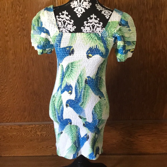 Farm Rio Araras Mini Dress Tropical Birds Stretchy NWT - Picture 5 of 13